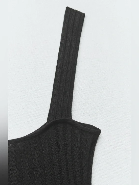 Zara PLEATED SQUARE-NECK MAXI DRESS. Black. Size S. New with Tags. - Picture 7 of 8